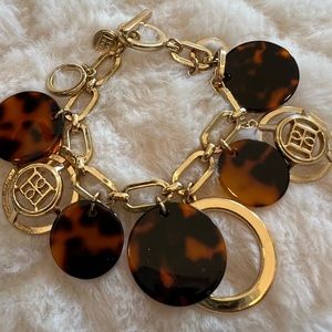 Tortoise bracelet & earrings set.  Gold tone.